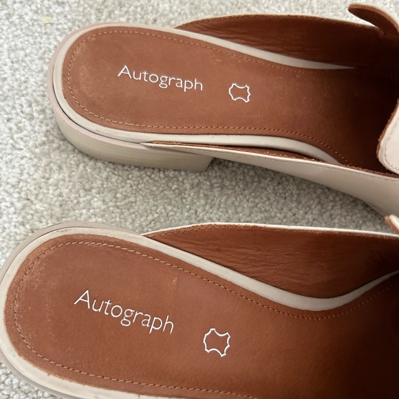 Autograph Marks & Spencer UK stone leather loafer low heel mules - Picture 3 of 8